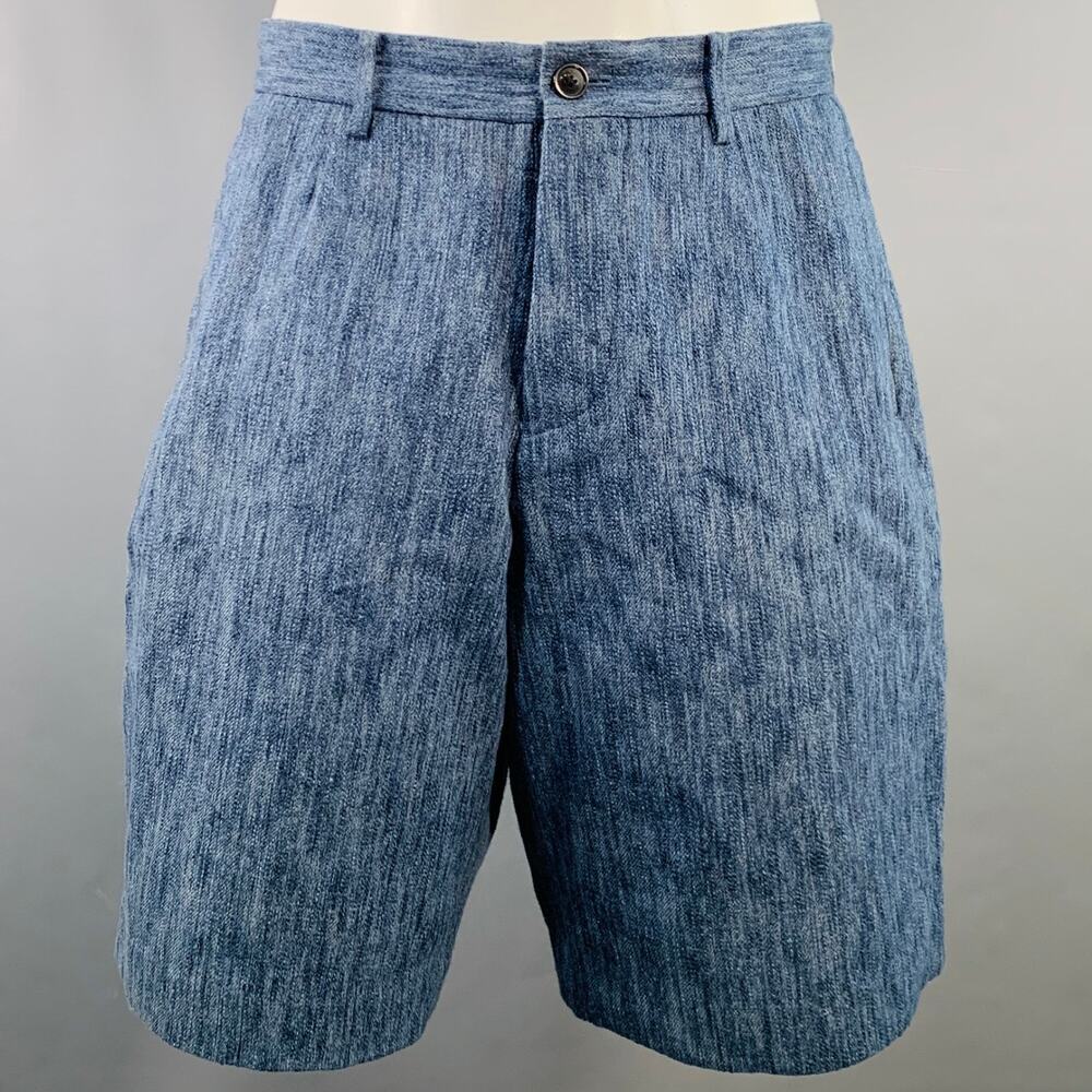 TOMORROWLAND Size 36 Blue Indigo Cotton Wool Slubby Twill Button Fly Shorts